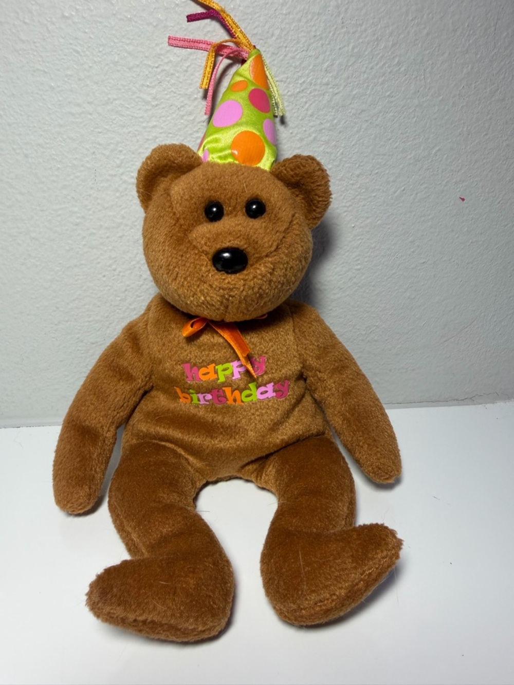 Happy Birthday Brown TyPlush Bear with Party Hat
